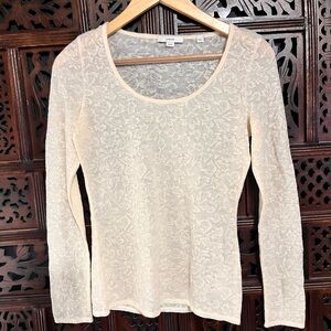 Vince Leaf-Pattern Jacquard Long-Sleeve Scoop-Neck T-Shirt